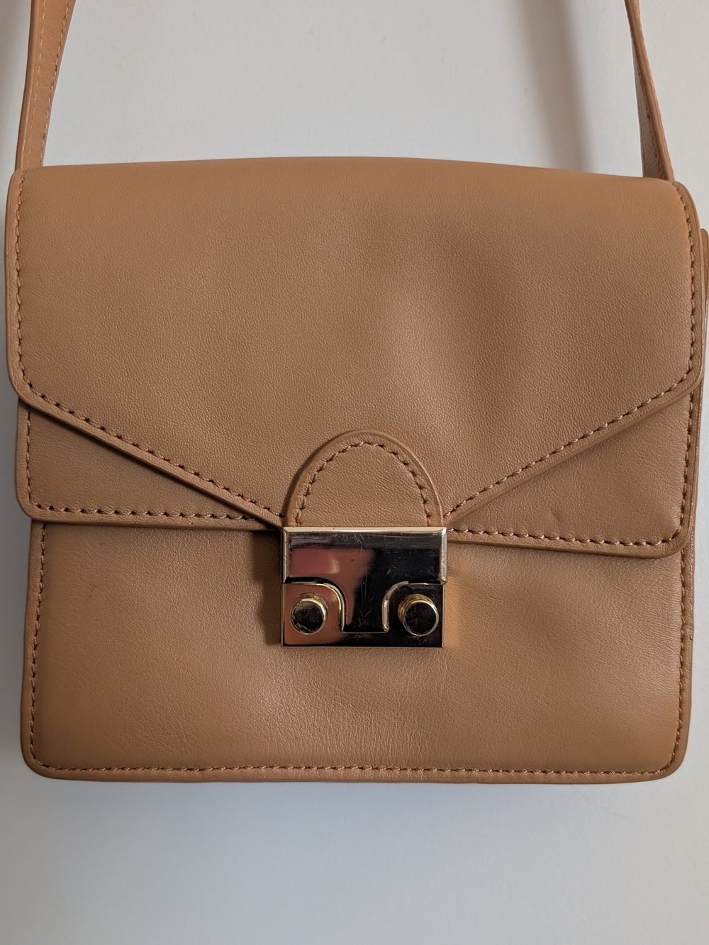Loeffler Randall Tan Leather Crossbody with Gold-Tone Lock